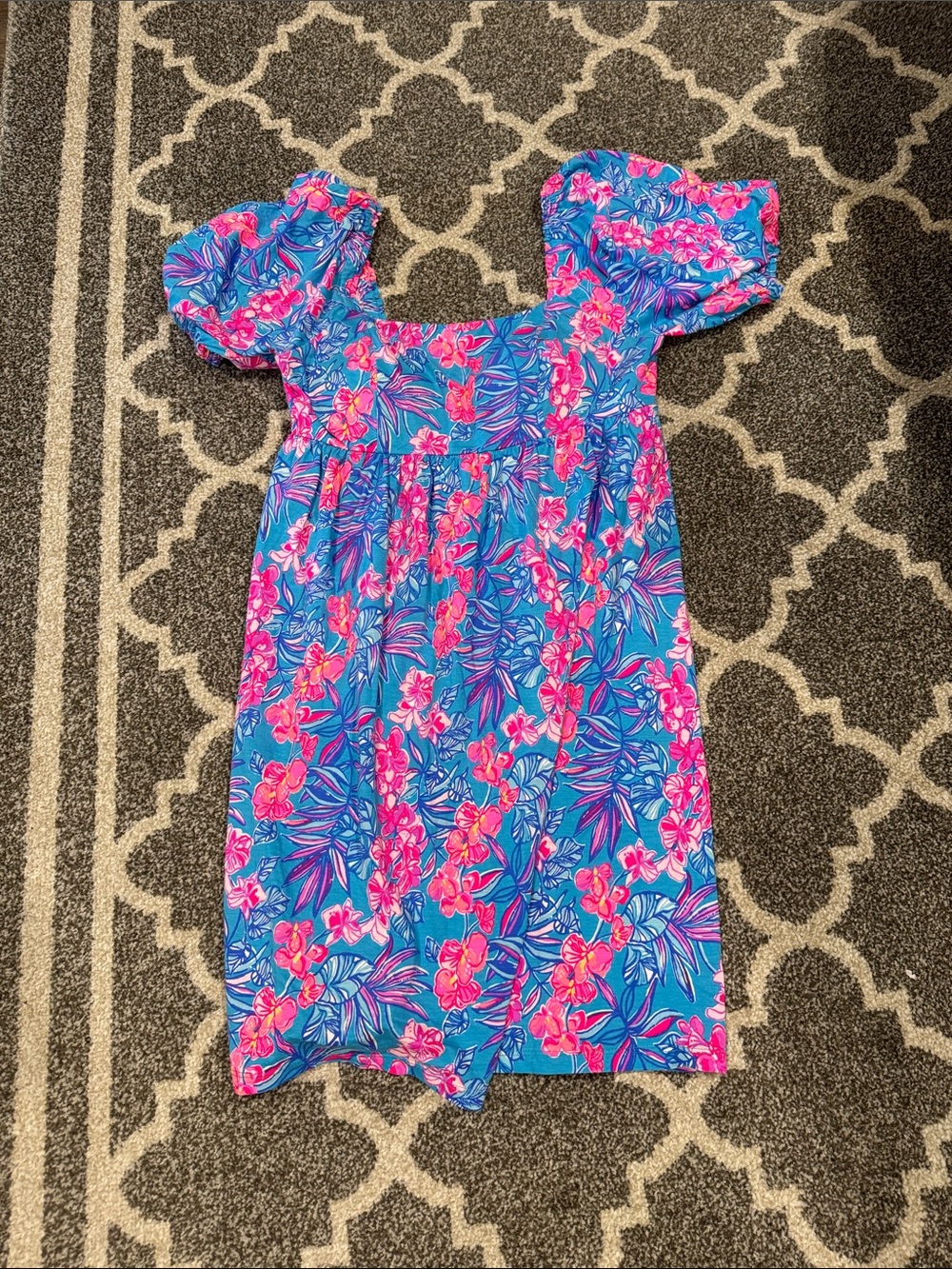 Lilly Pulitzer Bright Blue Dress with Pink Floral Print